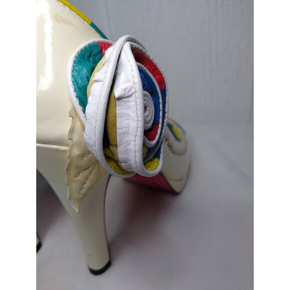 Betsey Johnson Womens 7 M Open Peep Toe High Heels Shoes Ivory Multicolor Floral - Picture 5 of 13